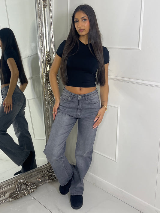 Wide Leg Jeans - Light Grey