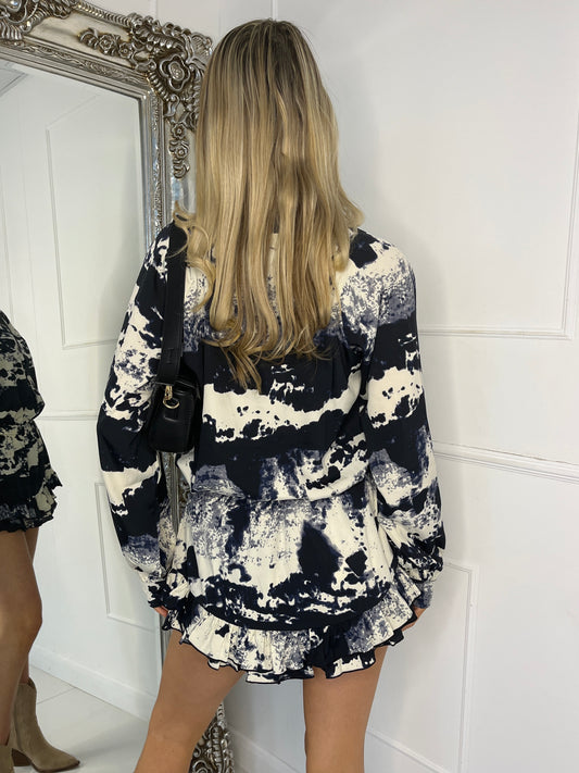 Matching Shirt and Frill Skort Set - Navy Smudge Print