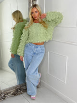 Soft Fluffy Loop Detail Cardigan - Sage Green