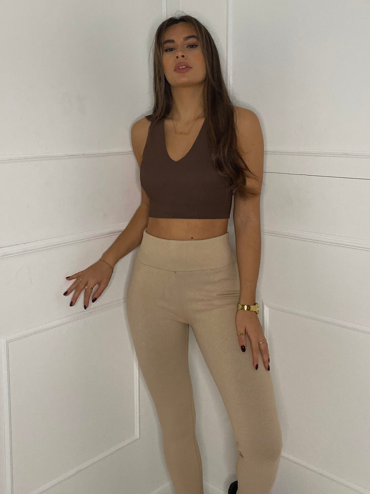 Ribbed Strappy Top - Beige