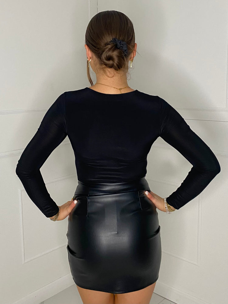 Pu Zip detail skirt - Black
