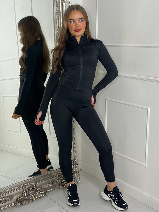 Sculpt Zip Up Jacket & Leggings Set - Black