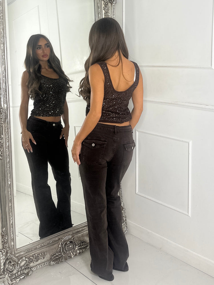 Glitter Knitted Vest Top - Brown