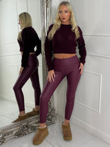 PU Leather Look Leggings - Wine