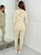Hooded Gym Top & Gym Leggings Set - Beige
