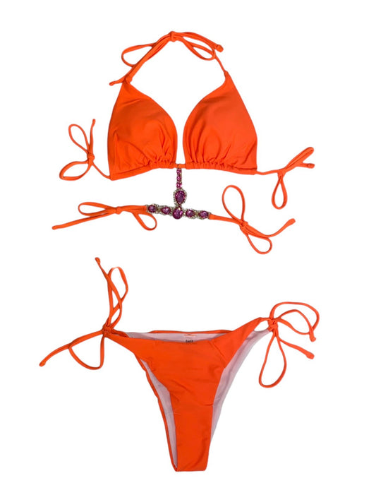 Pink Jewelled Centre Bikini - Orange