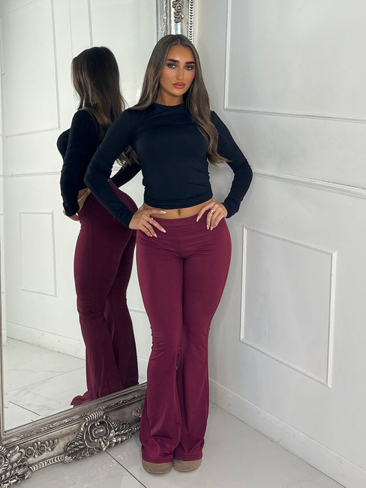 High Waisted Soft Touch Flares - Wine