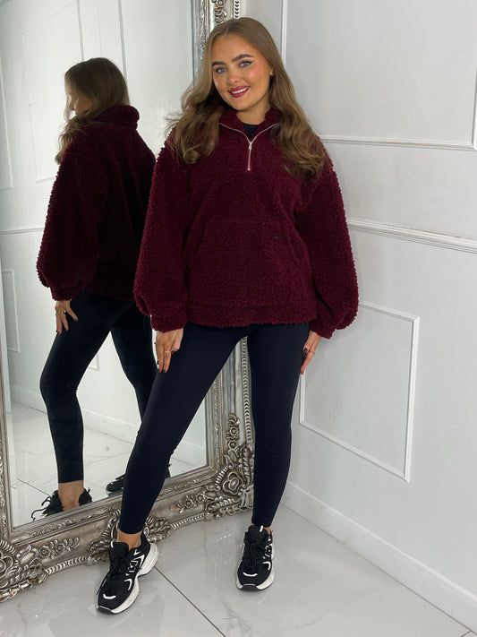 Plain Half Zip Fleece - Wine