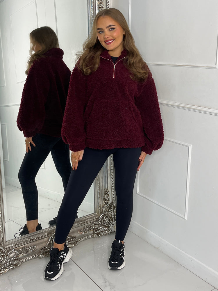 Plain Half Zip Fleece - Wine