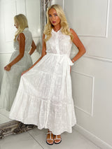 Anglaise Sleeveless Maxi Dress- White