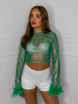 Feather Cuff Chainmail Top - Green