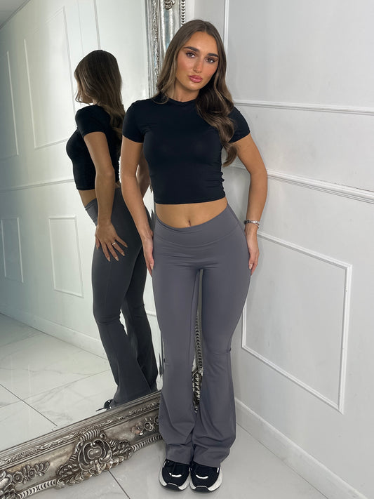 Sculpt Energy High Waist Flares With Ruche Bum - Charcoal