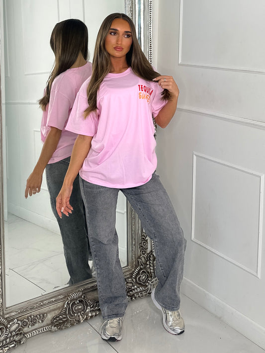 Tequila Sunset Print Tee - Baby Pink