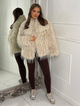 Oversized Shaggy Faux Fur Jacket - Cream