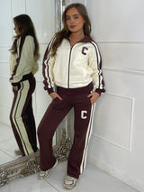 Colour Block Contrast “C” Embroidery Tracksuit - Chocolate/Cream
