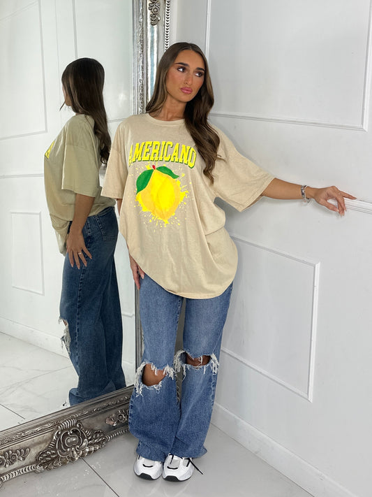 Lemon Print T-Shirt - Beige