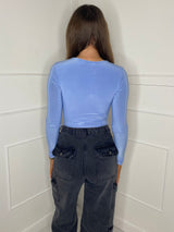 Round Neck Long Sleeve Bodysuit - Baby Blue