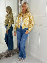 3D Floral Bomber Jacket - Yellow/ Gold