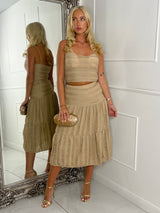 Lace Crochet Strappy Top & Flowy maxi Skirt Co-ord - Tan