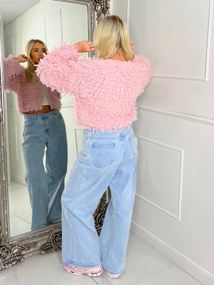 Soft Fluffy Loop Detail Cardigan - Baby pink