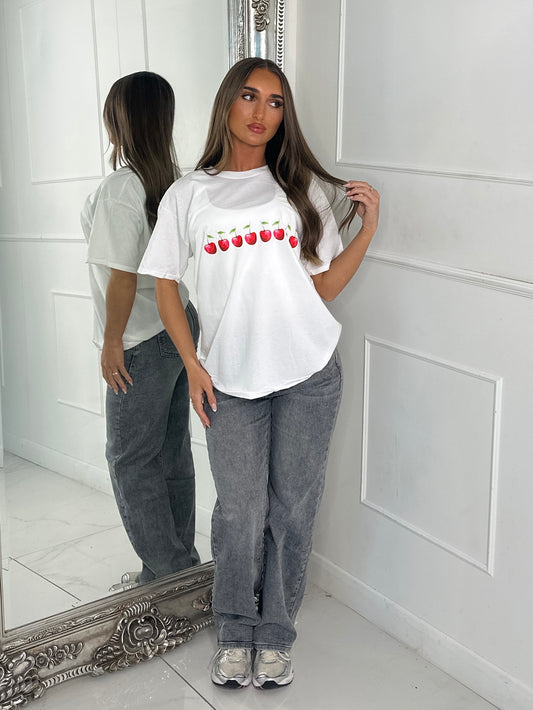 8 Cherries Print Tee - White