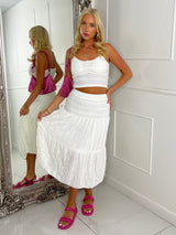Lace Crochet Strappy Top & Flowy maxi Skirt Co-Ord - White
