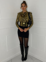 Metallic Padded Shoulder Top - Gold