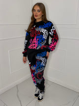 Graffiti Print Tracksuit - Black