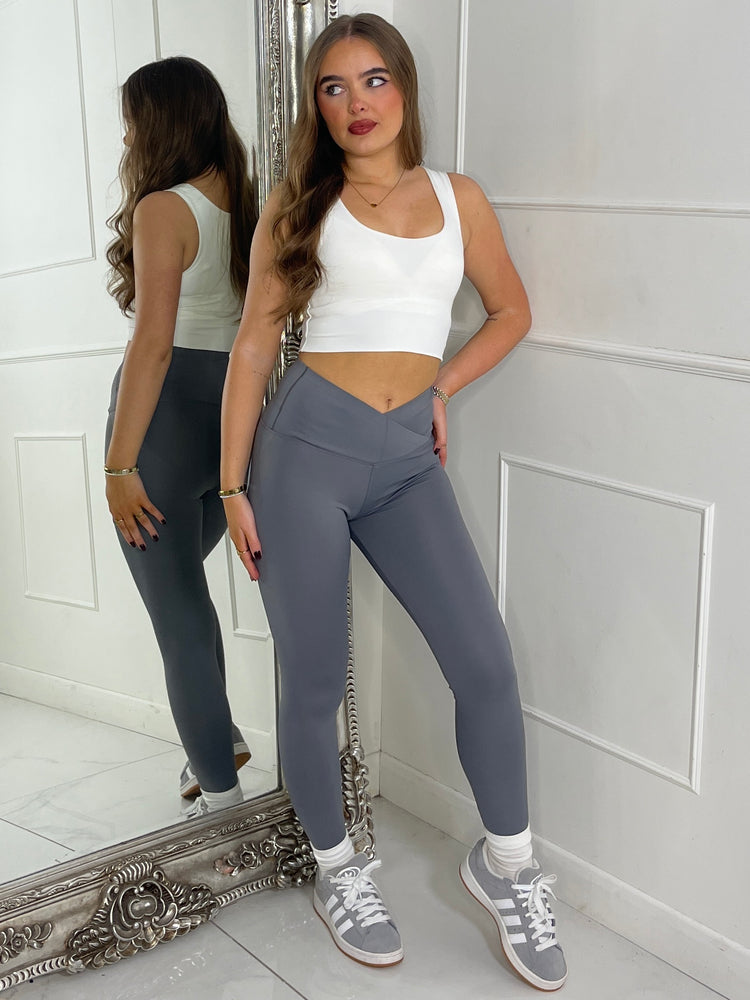 Crossover Band Leggings - Grey