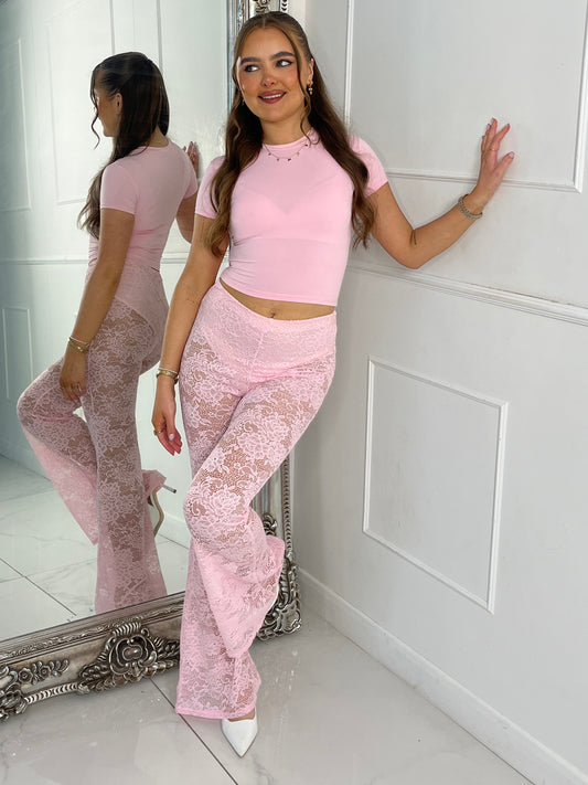 Built In Baby Pink Knicker Underlayer Lace Flares -  Baby Pink