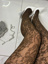 Lace Floral Pattern Tights - Chocolate
