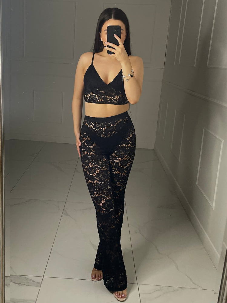 Lace Bra & Flares Co-Ord - Black