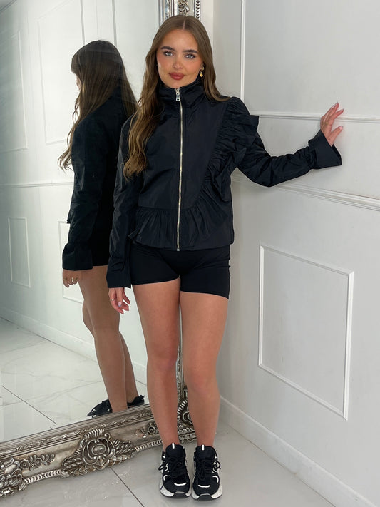 Frill Detail Windbreaker - Black