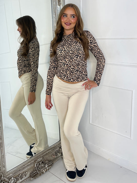 Round Neck Long Sleeve Top Second Skin - Leopard Print