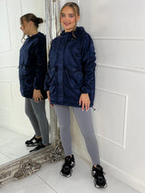 Long Ruched Sleeve Windbreaker Jacket - Navy