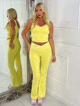 Crossover Ruched Bum Flares And Line Detail Tank Top- Yellow/ White