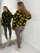 Flower Printed Half Zip Fleece - Brown/Yellow