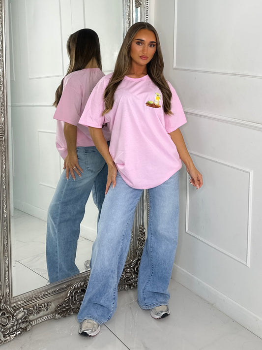 Tequila Therapy Print Tee - Baby Pink