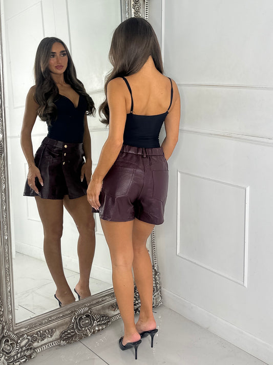 Alessia Faux Leather Skort - Wine