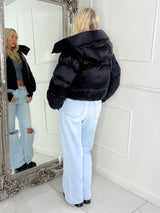 Puffer Coat With Detachable Hood - Black