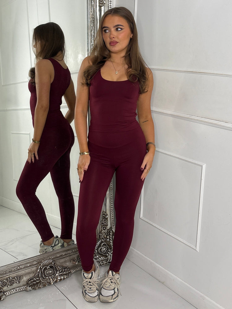 Second Skin Tank Top & Sculpt Panel Leggings - Wine