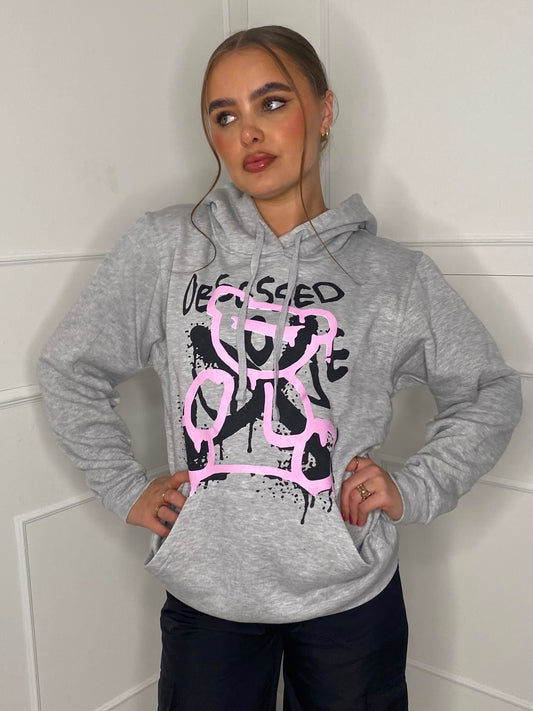 Obsessed Teddy Print Hoodie - Grey