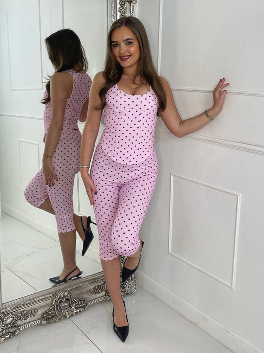 Polka Dot Corset & Capri Set - Baby Pink