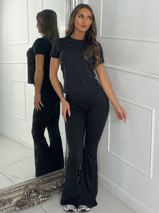 Soft Cotton Top & Flares Loungesuit - Black