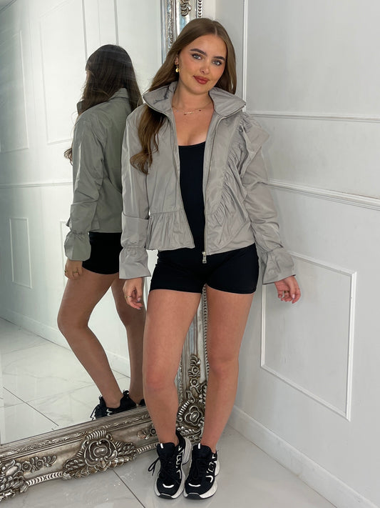 Frill Detail Windbreaker - Light Grey