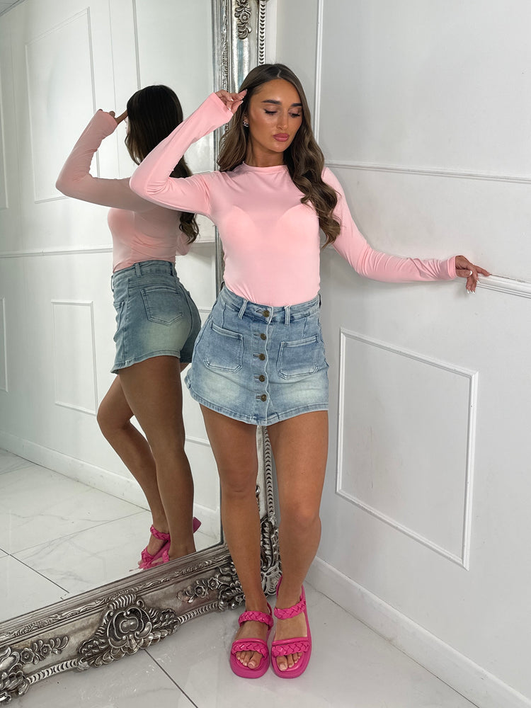 Round Neck Second Skin Bodysuit - Baby Pink