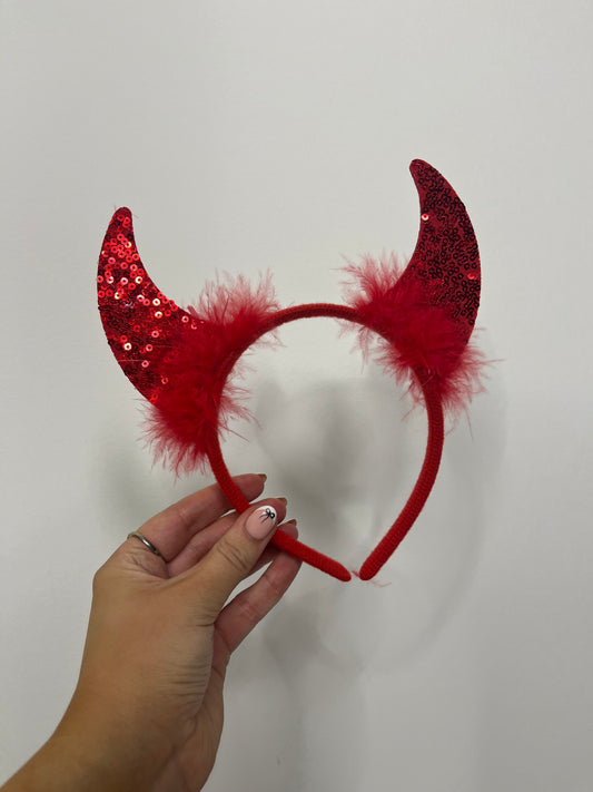 Sequin Devil Ears Headband - Red