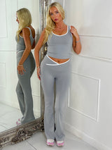 Crossover Ruched Bum Flares And Line Detail Tank Top- Grey/ White