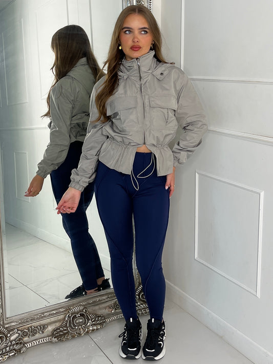 Utility Pocket Front Windbreaker - Light Grey