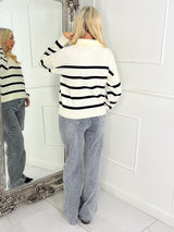 1/4 Zip Striped Jumper - Cream / Navy